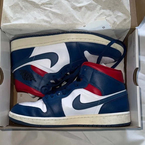 Women’s Air Jordan Blue and Red High-Top Sneakers - Picture 1 of 9